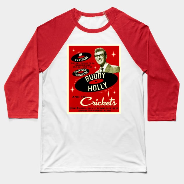 Buddy Holly In Person (Red) Baseball T-Shirt by Vandalay Industries